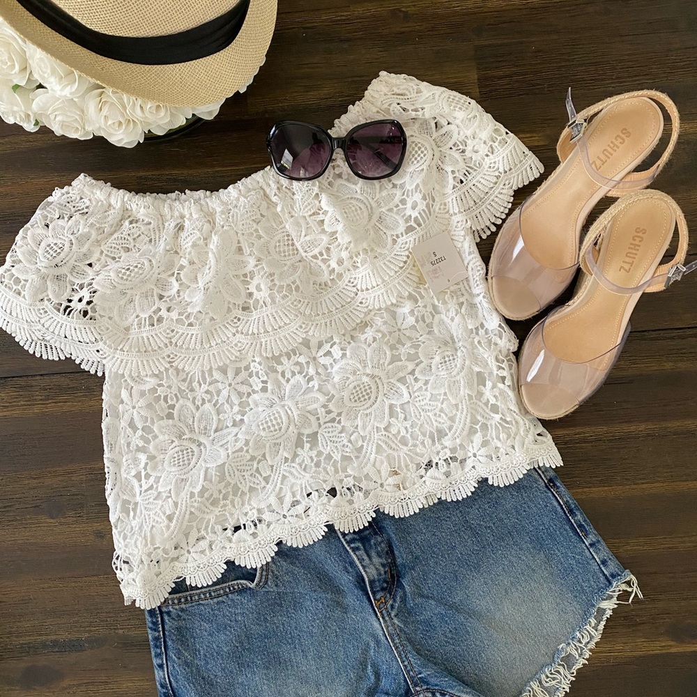Lace Off Shoulder White Top